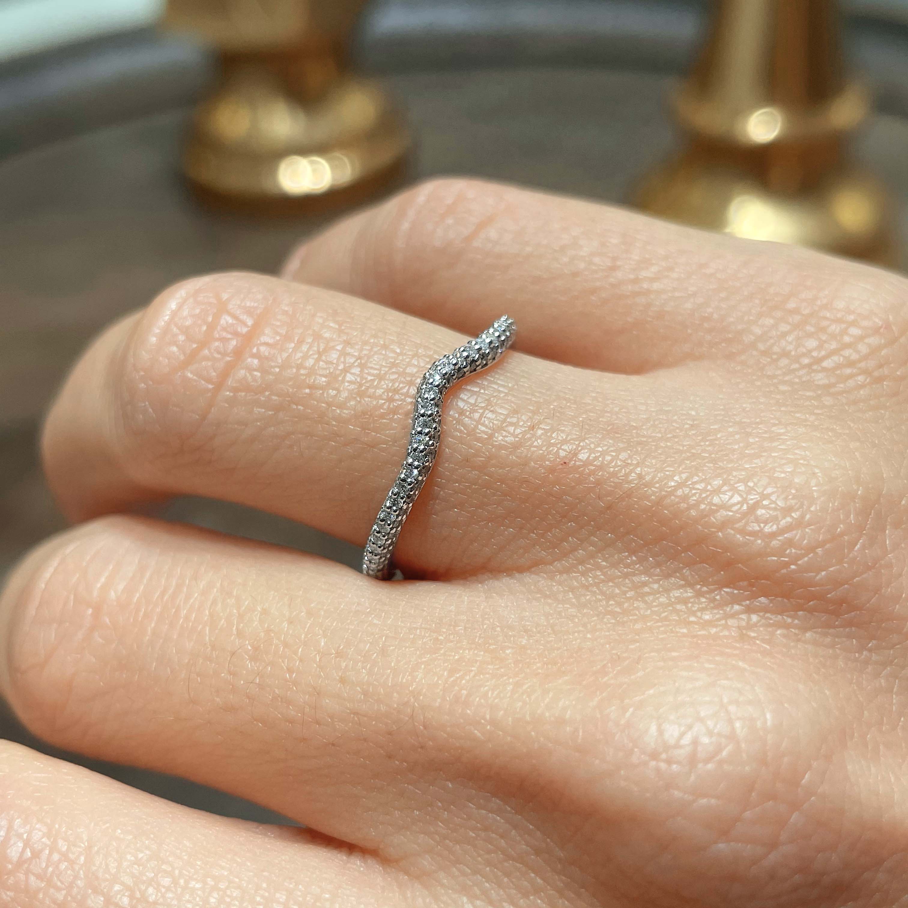 Anastasia Lab Grown Curved Wedding Ring   (0.75 Carat) -14K White Gold (RTS)