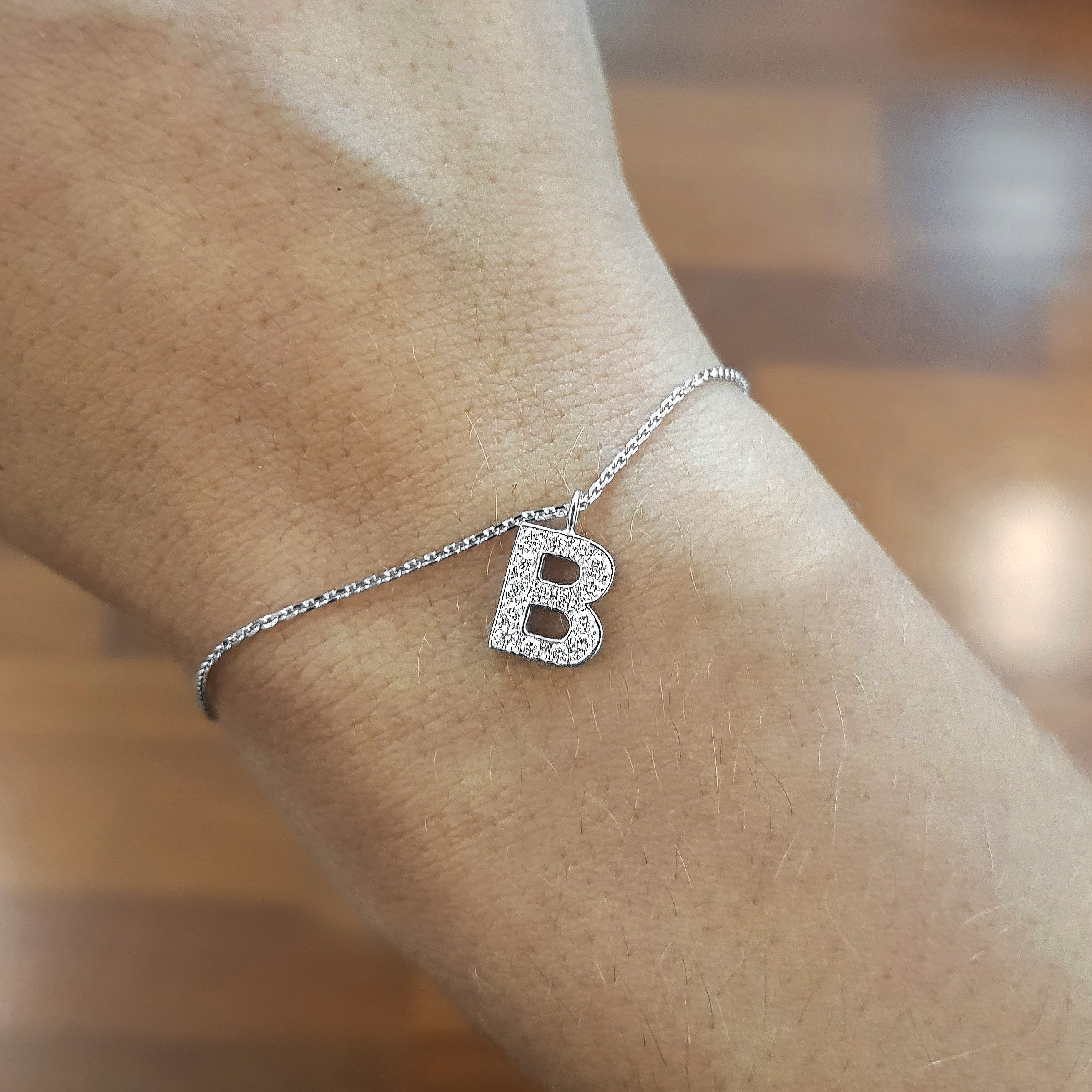 Barbara Letter Diamonds Bracelet   (0.15 Carat) -14K White Gold (RTS)