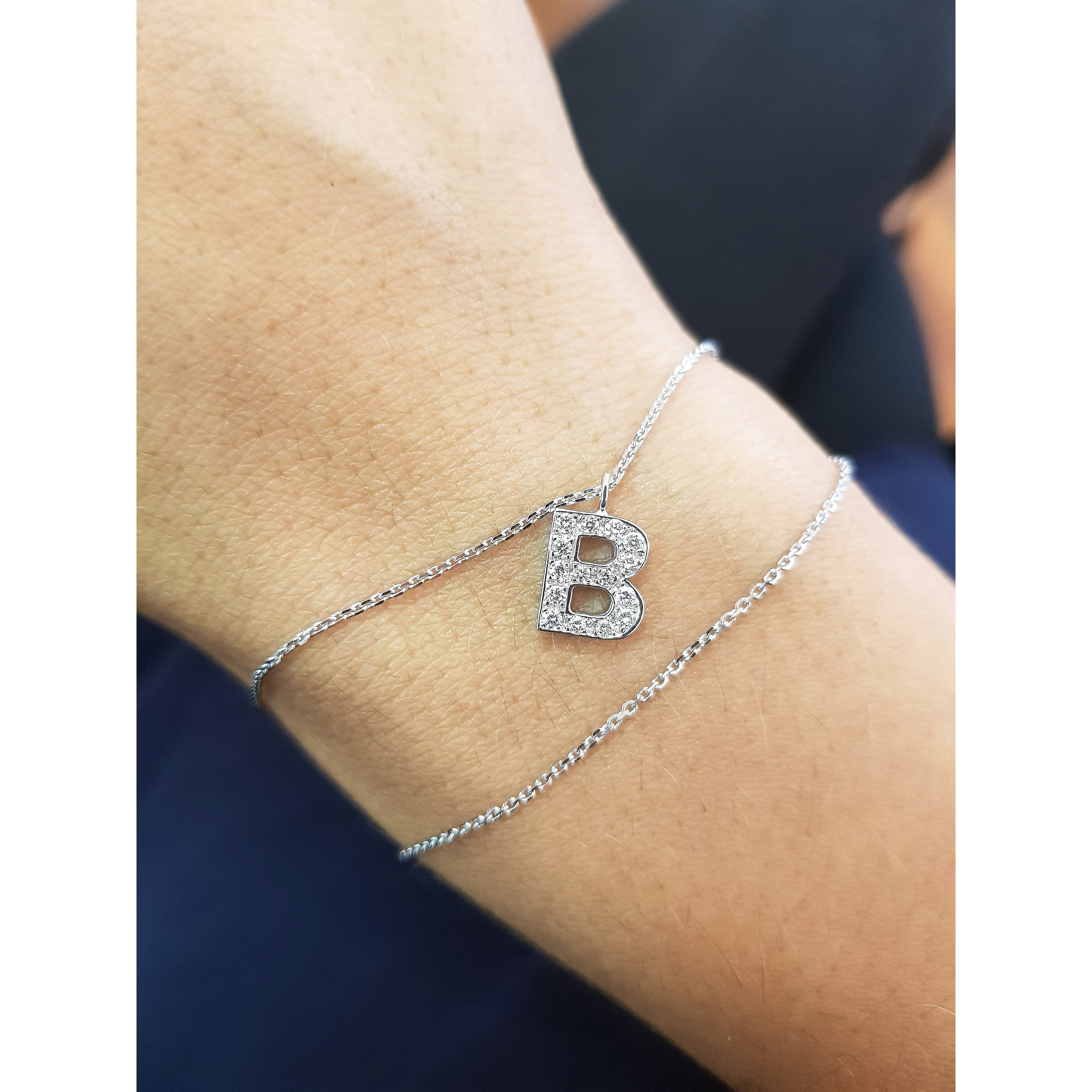 Barbara Letter Diamonds Bracelet   (0.15 Carat) -14K White Gold (RTS)