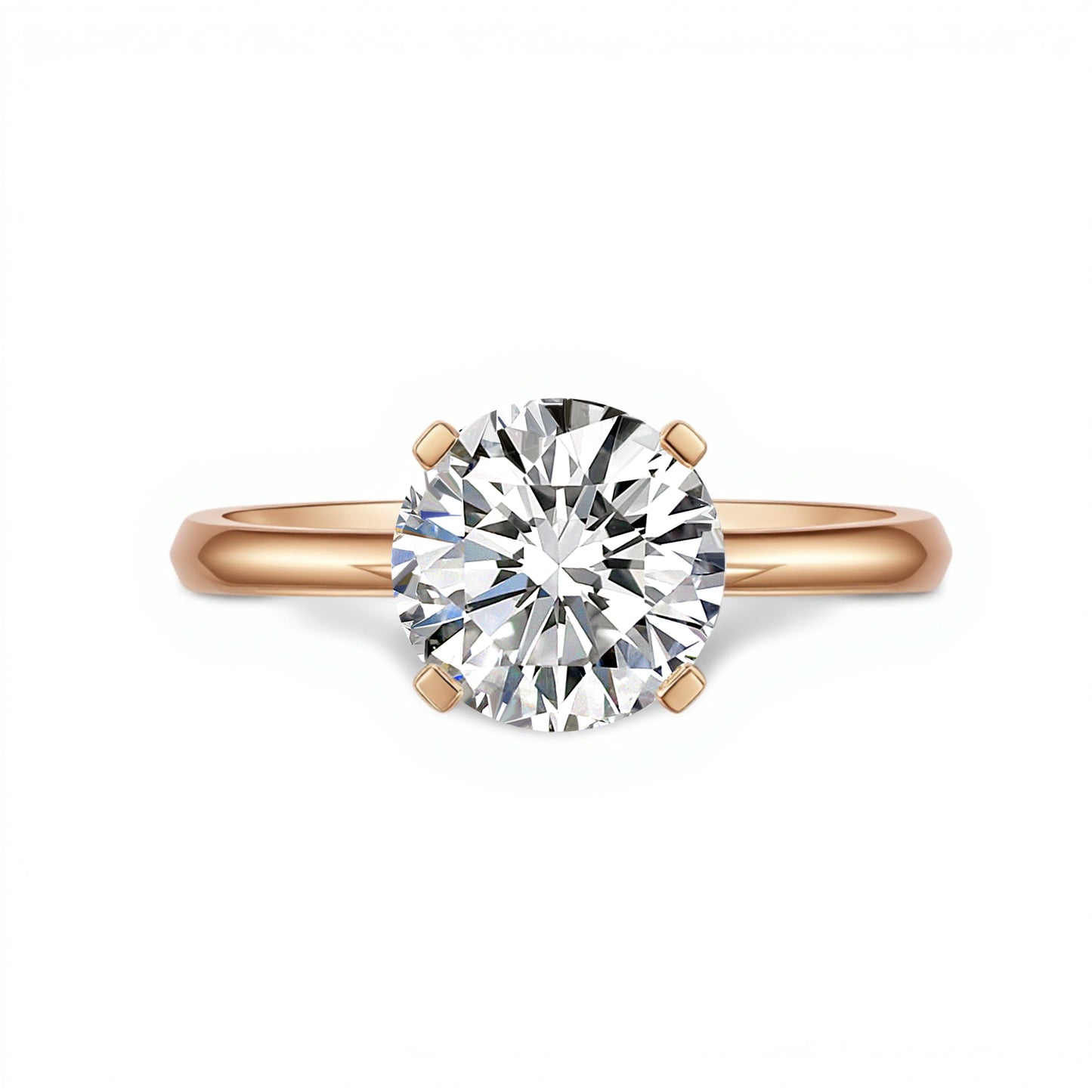 2.09 CT, E VVS2 Round Diamond, Four-Prong Solitaire Engagement Ring, 18K Yellow Gold