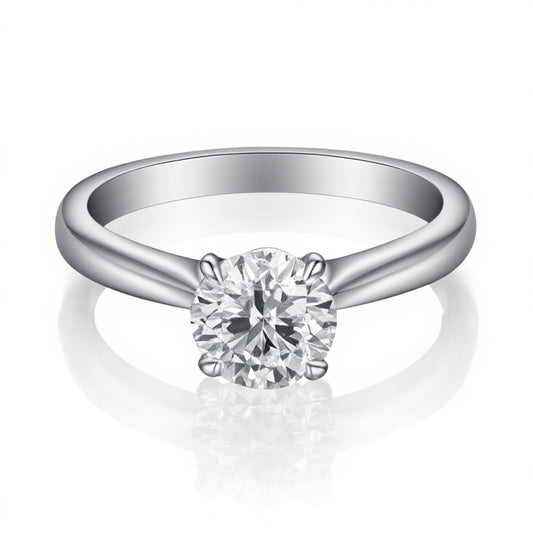 1.01 CT, D VS1 Round Diamond, Four-Prong Solitaire Engagement Ring, 18K White Gold