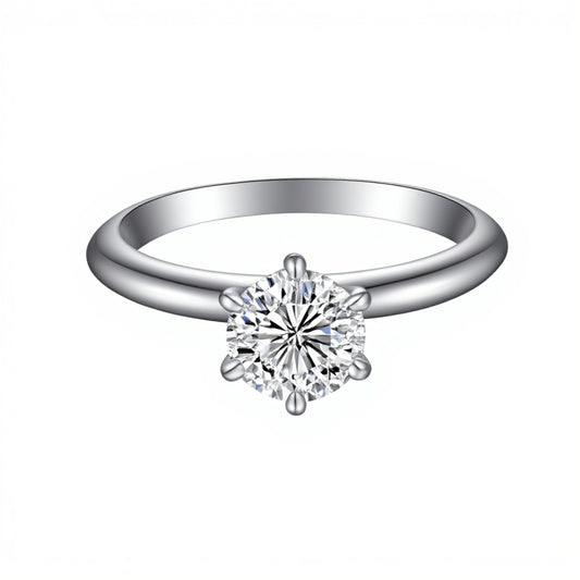 1.02 CT, E VS1 Round Diamond, Six-Prong Solitaire Engagement Ring, 18K White Gold