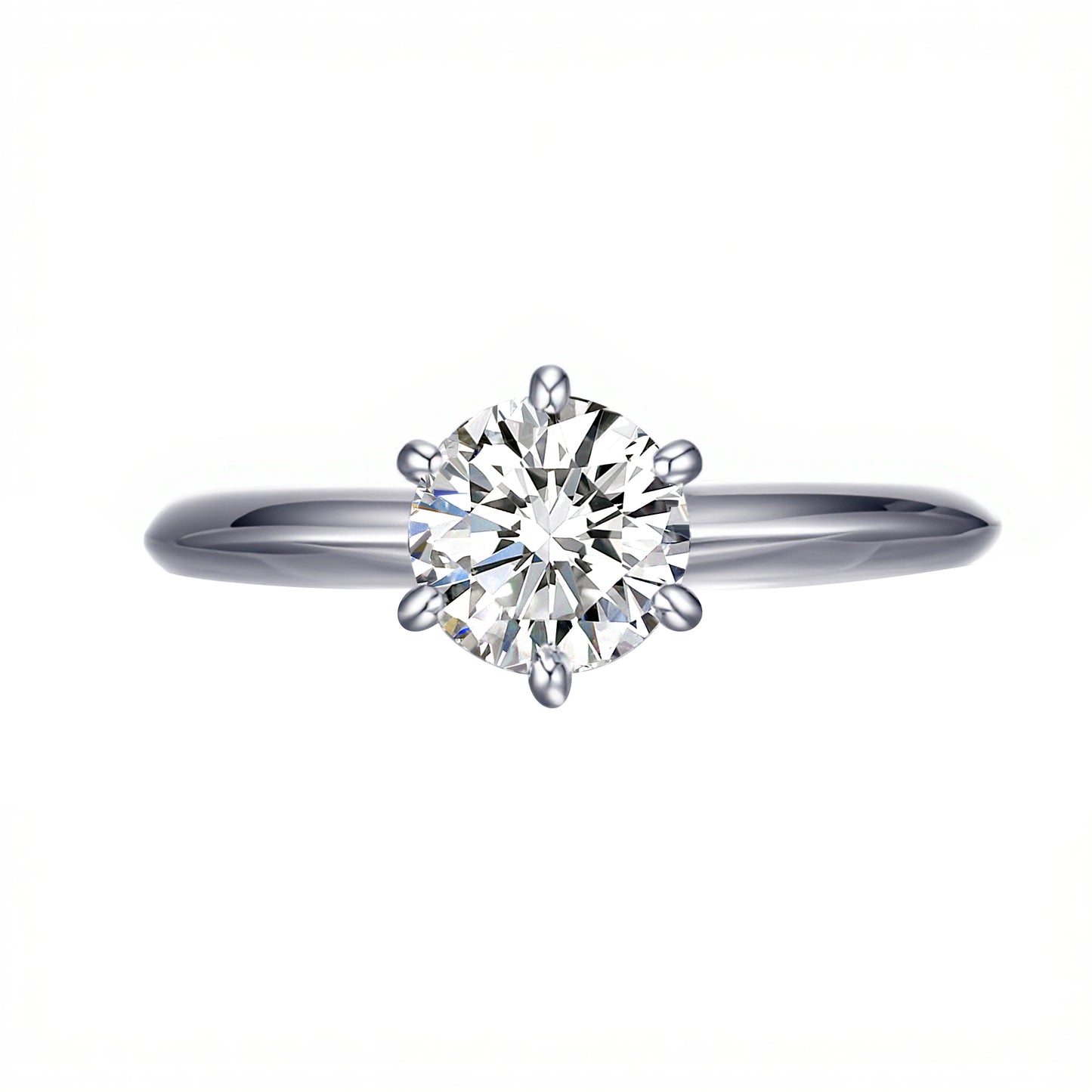 1.02 CT, E VS1 Round Diamond, Six-Prong Solitaire Engagement Ring, 18K White Gold