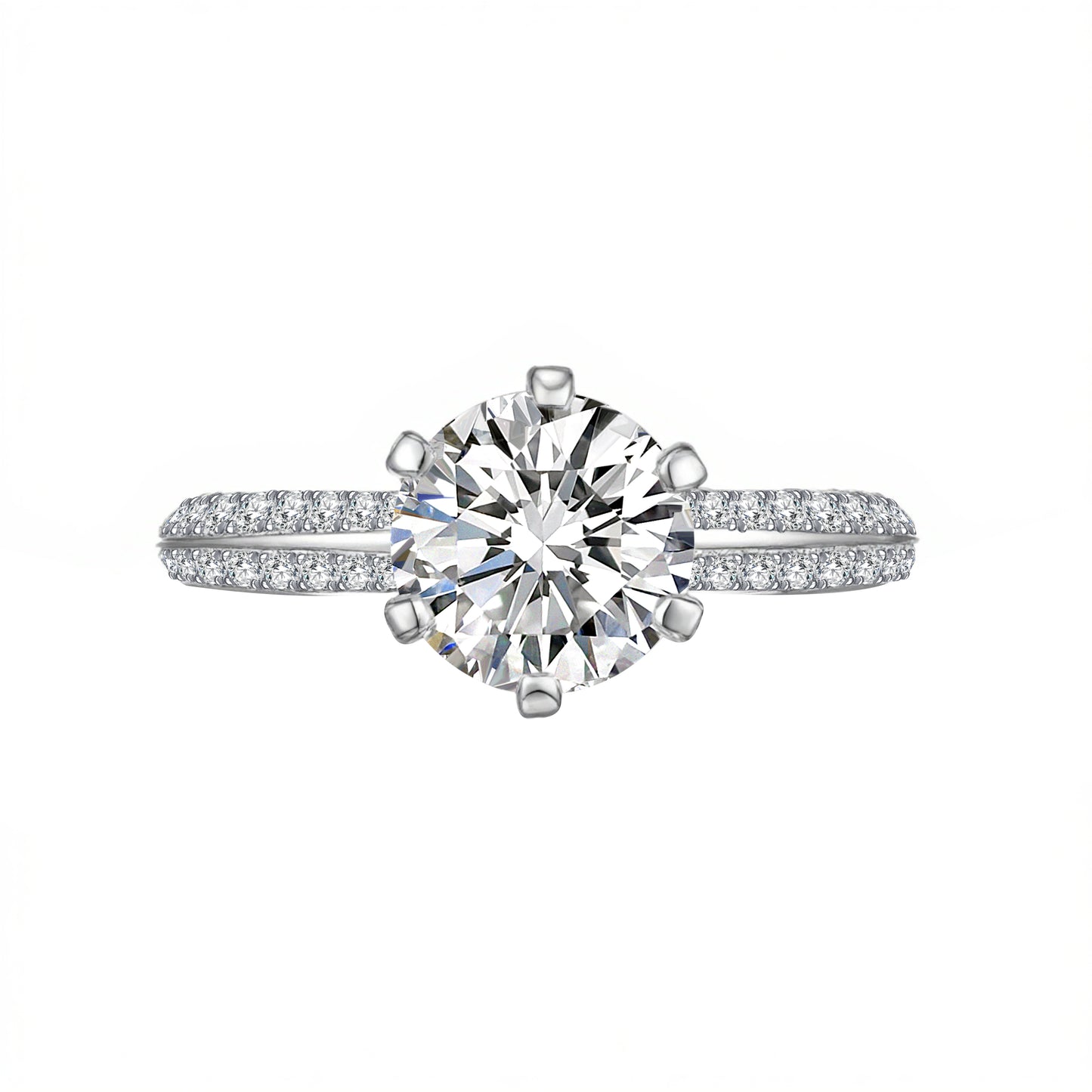 2.03 CT & 0.69 CT, D VS1 Round Side-Stone Diamond Engagement Ring, PT950
