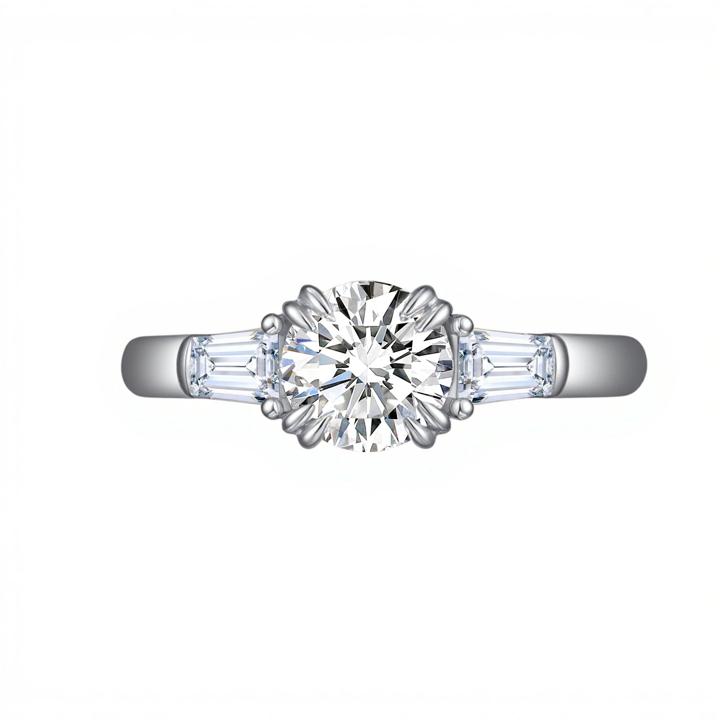 1.04 CT & 0.449 CT, D VVS2 Round Multi-Stone Diamond Engagement Ring, 18K White Gold