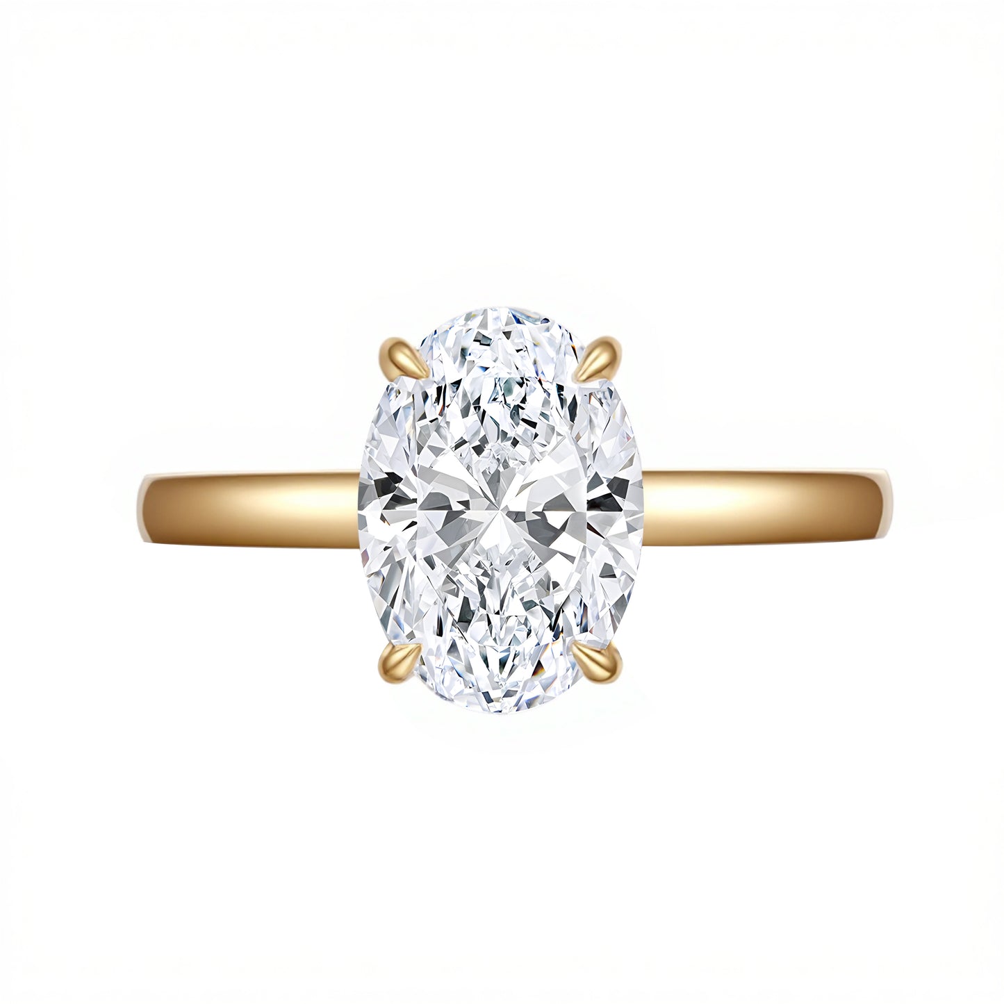 2.02 CT & 0.056 CT, E VS1 Oval Solitaire Engagement Ring, 18K Yellow Gold