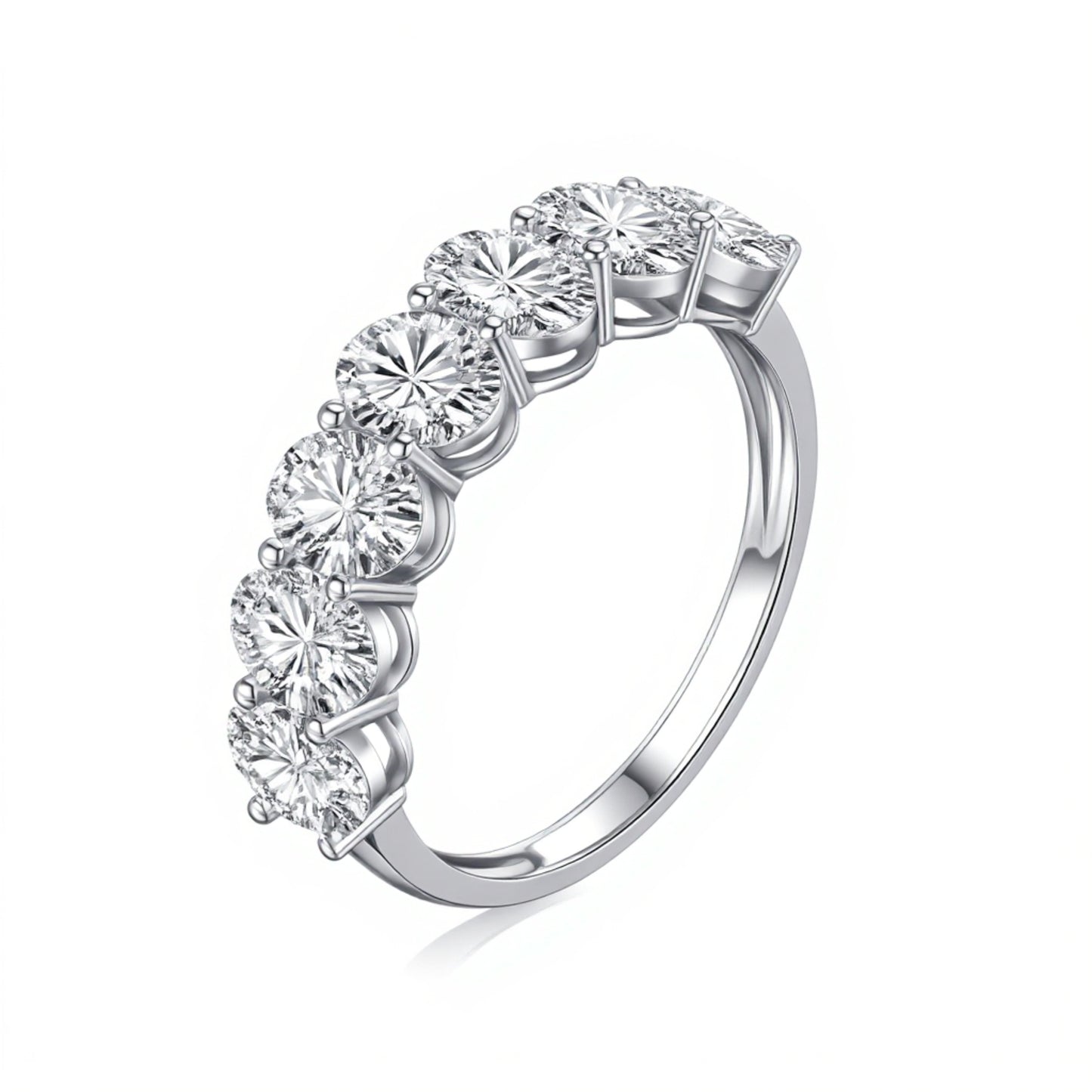 Total 2.2 CT, Oval Multi-Stone Diamond Band, 18K White Gold