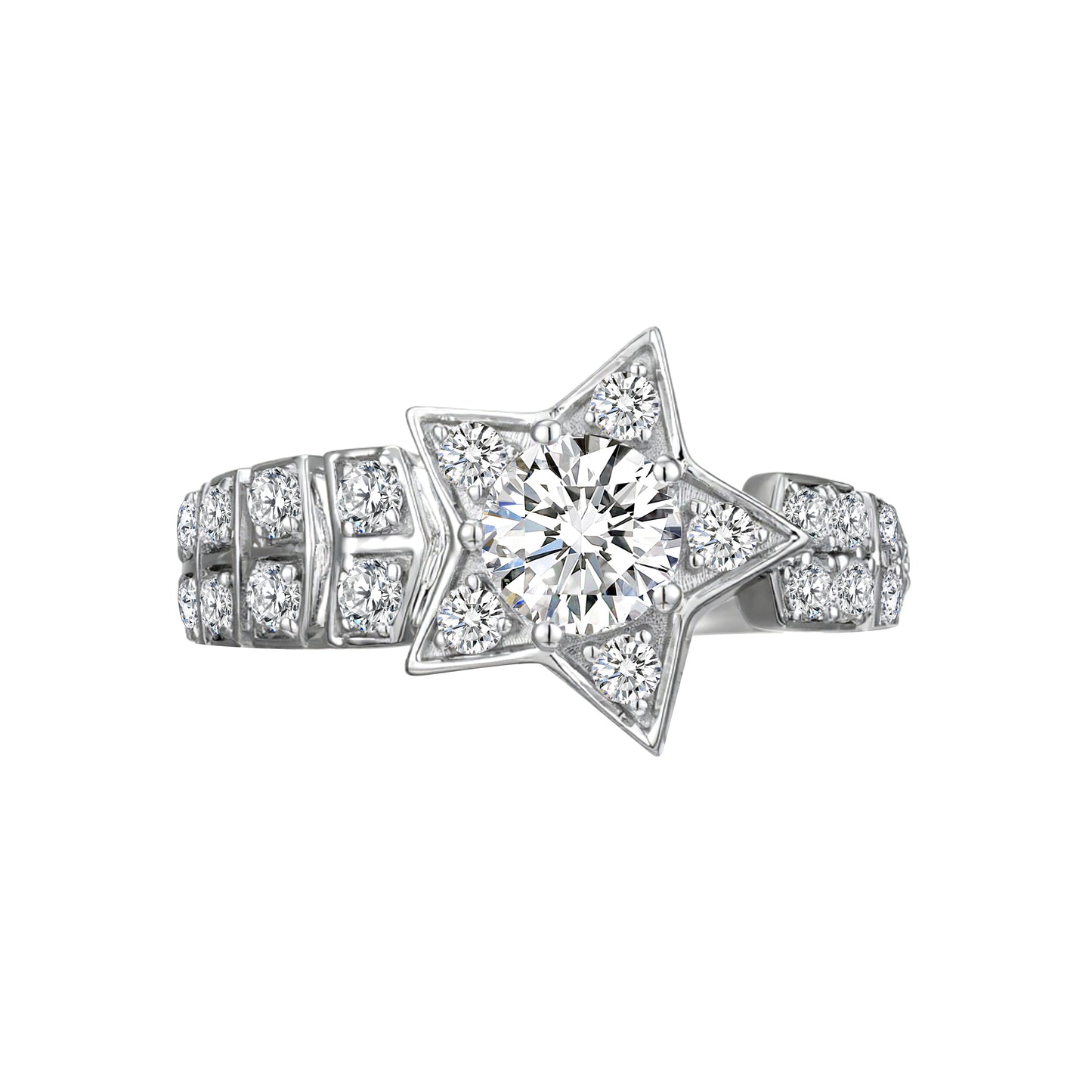 0.57 CT & 0.48 CT, Round Star Comet Multi-Stone Diamond Ring, 18K White Gold