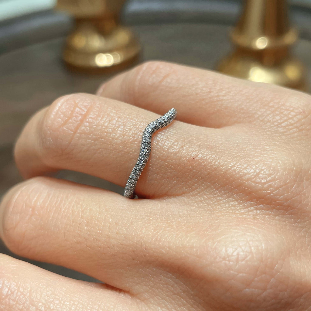 Anastasia Lab Grown Curved Wedding Ring   (0.75 Carat) -14K White Gold (RTS)