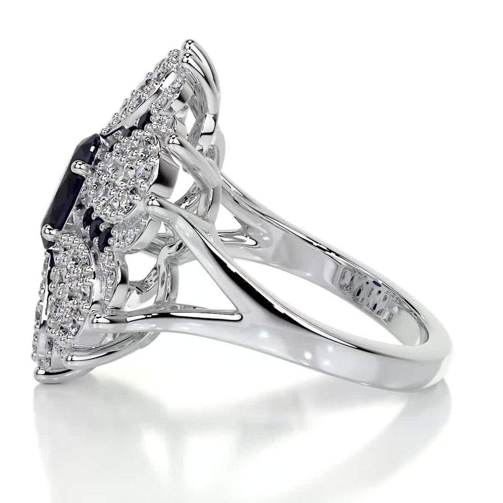 Amora Fashion Gemstones & Diamonds Ring   (2.91 Carat) -18K White Gold (RTS)
