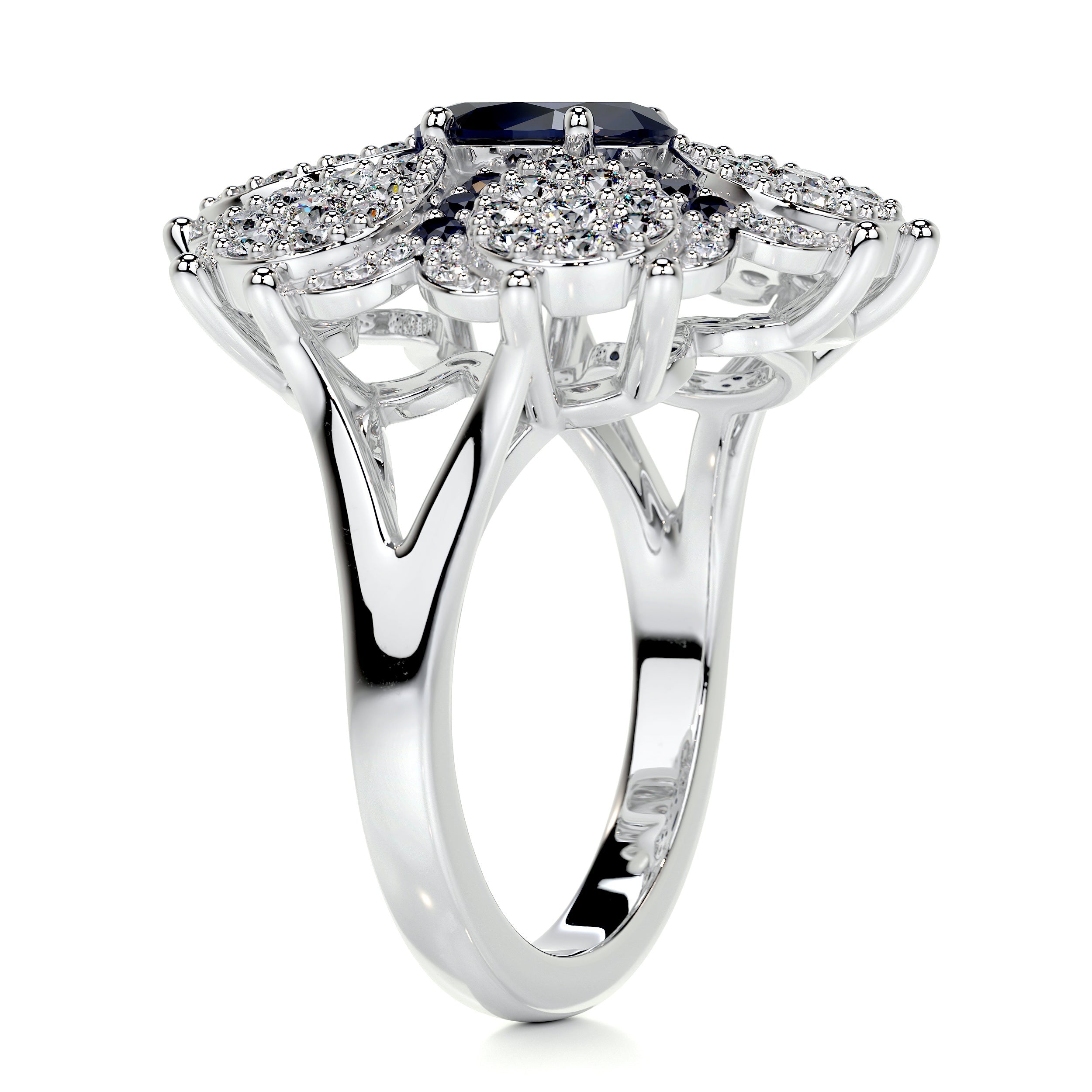 Amora Fashion Gemstones & Diamonds Ring   (2.91 Carat) -18K White Gold (RTS)