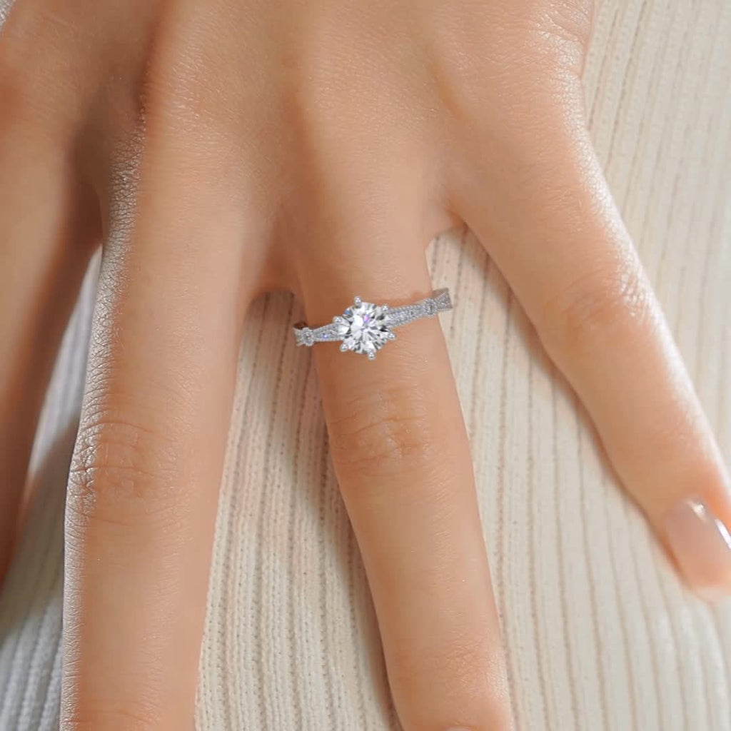 Stacy Moissanite & Diamond Ring -14K White Gold (RTS)