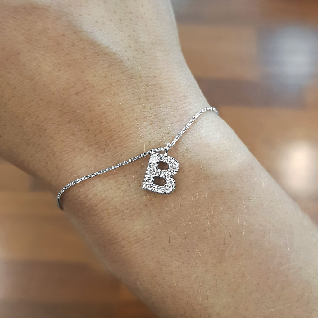 Barbara Letter Diamonds Bracelet   (0.15 Carat) -14K White Gold (RTS)