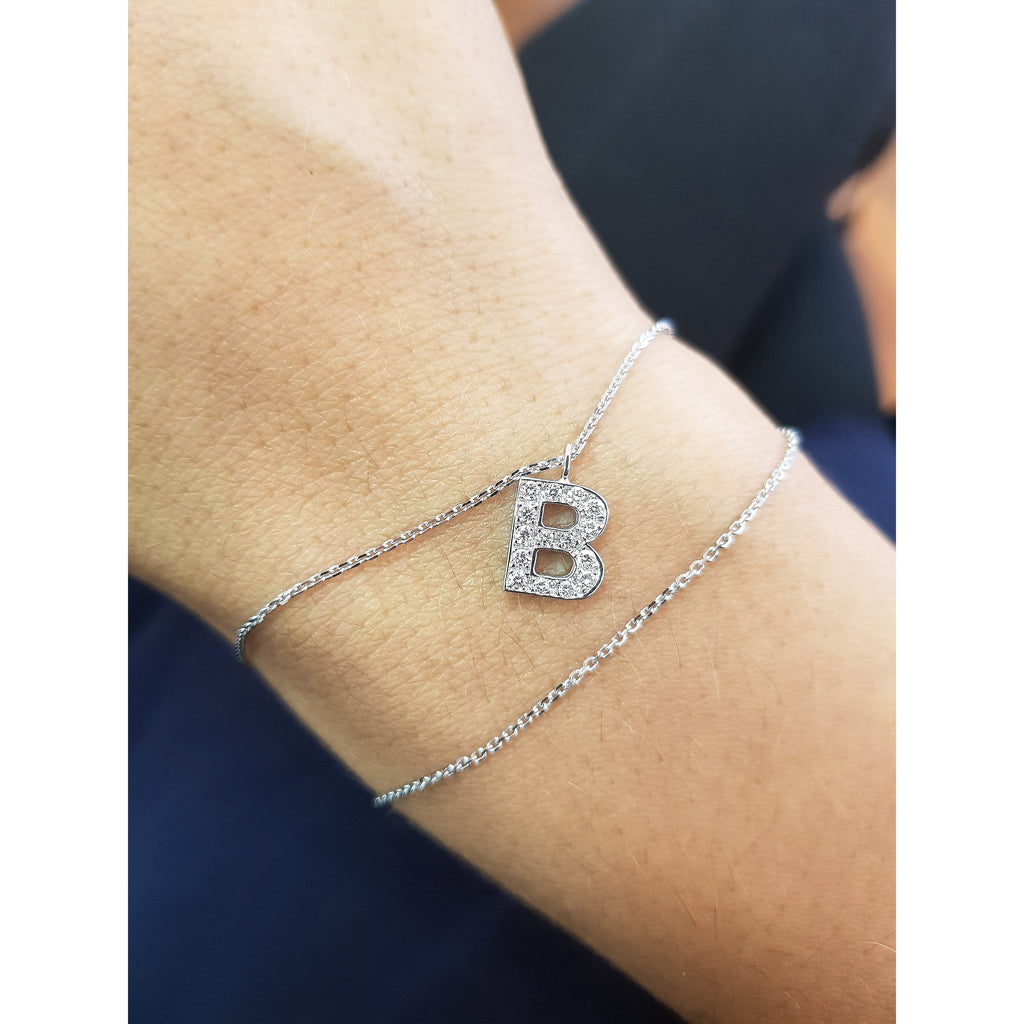 Barbara Letter Diamonds Bracelet   (0.15 Carat) -14K White Gold (RTS)