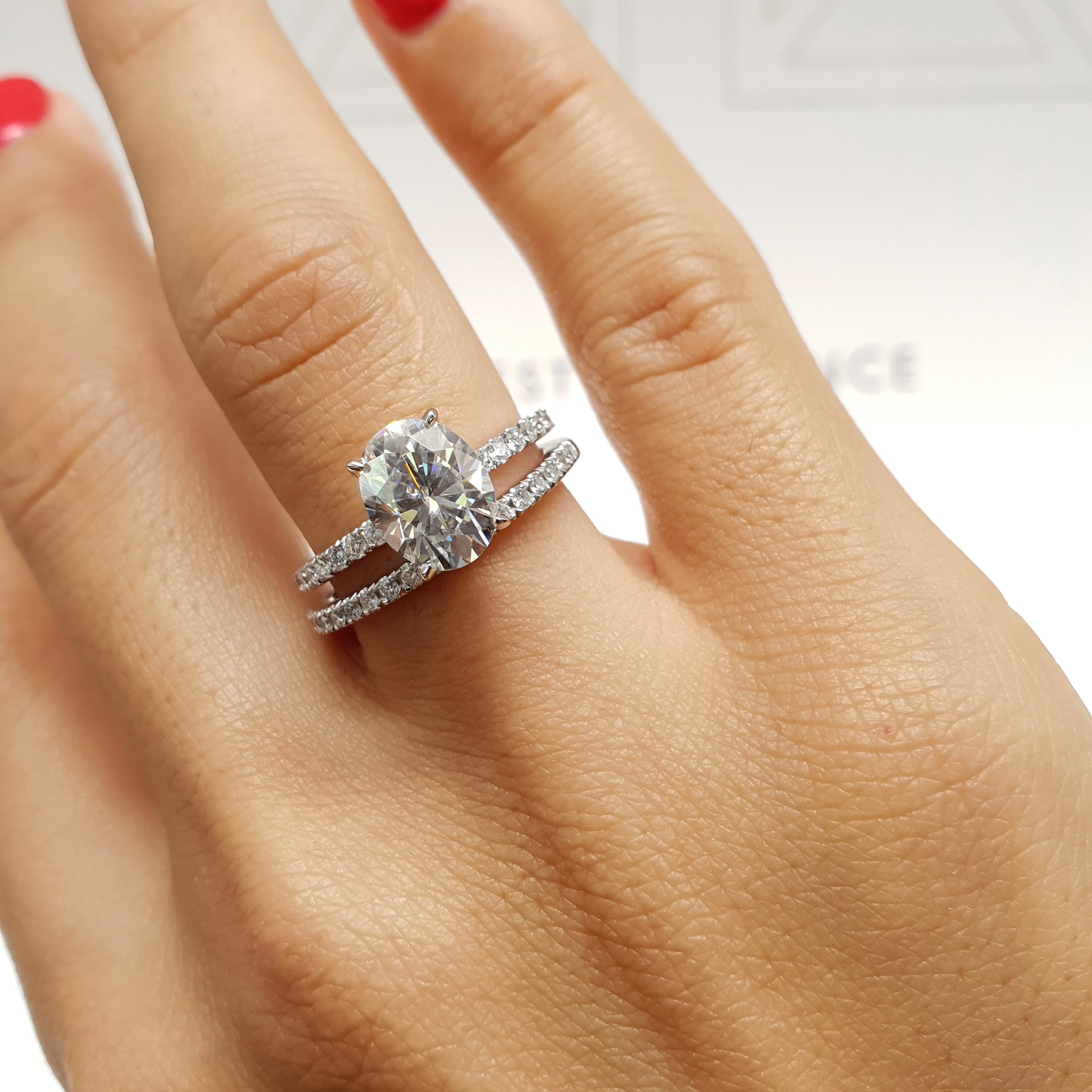 Lucy Moissanite & Diamonds Bridal Set -18K White Gold (RTS)