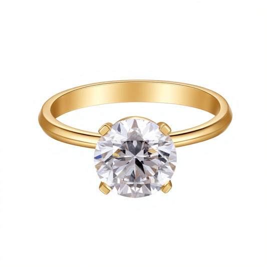 2.09 CT, E VVS2 Round Diamond, Four-Prong Solitaire Engagement Ring, 18K Yellow Gold