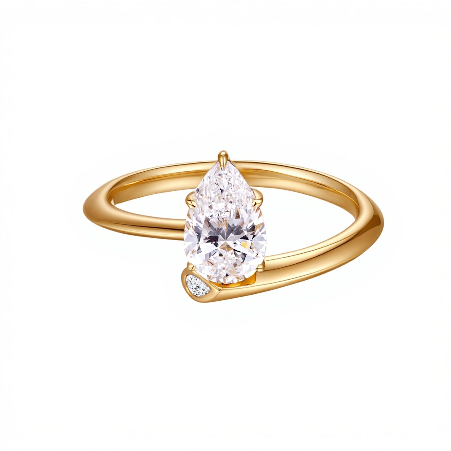 1.02 CT & 0.036 CT, D VS1 Pear Diamond, Vintage Engagement Ring, 18K Yellow Gold