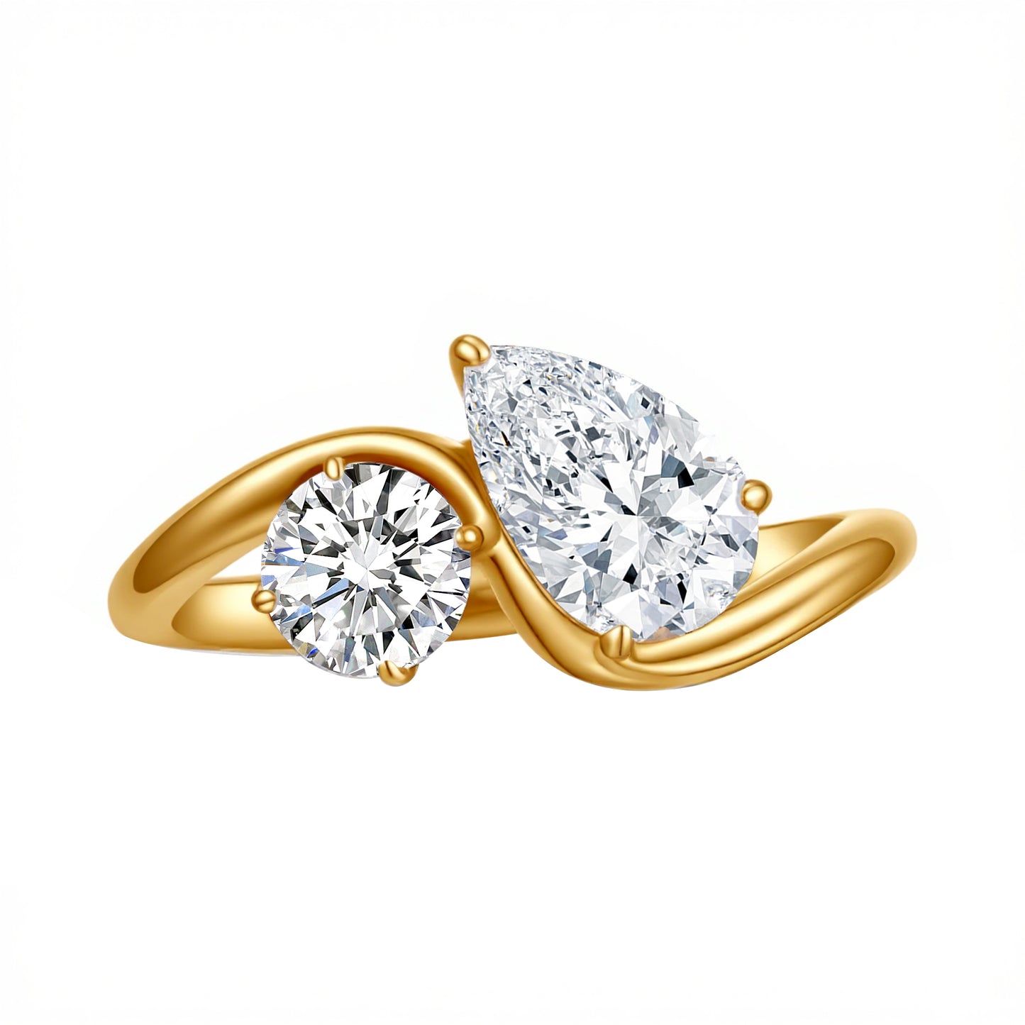 1.01 CT & 0.518 CT, E VS1 Pear Multi-Stone Diamond Ring, 18K Yellow Gold