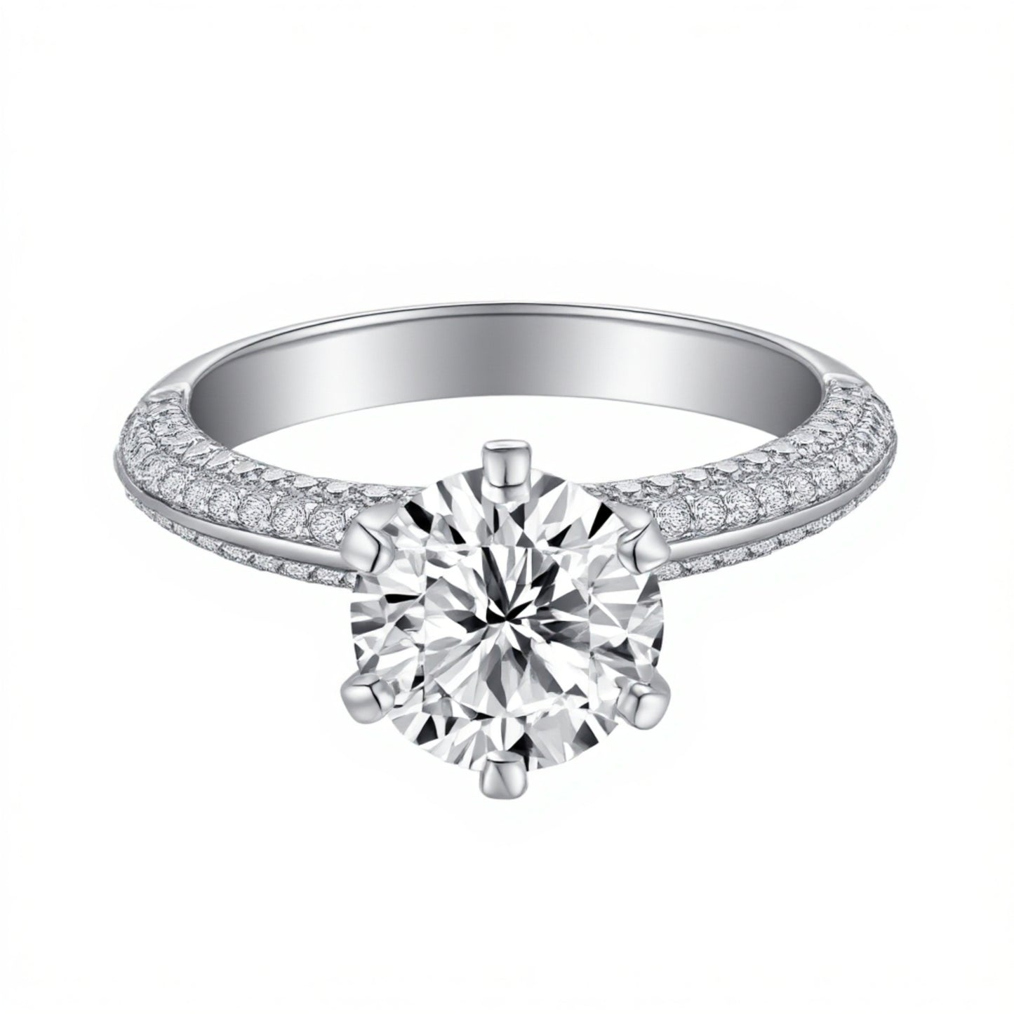 2.03 CT & 0.69 CT, D VS1 Round Side-Stone Diamond Engagement Ring, PT950