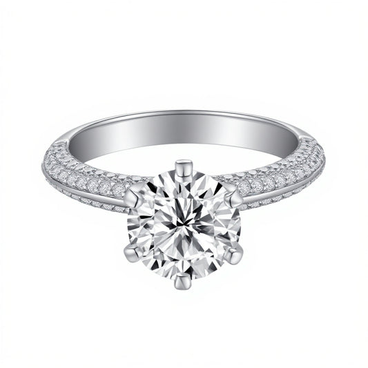 2.03 CT & 0.69 CT, D VS1 Round Side-Stone Diamond Engagement Ring, PT950