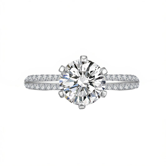 2.03 CT & 0.69 CT, D VS1 Round Side-Stone Diamond Engagement Ring, PT950