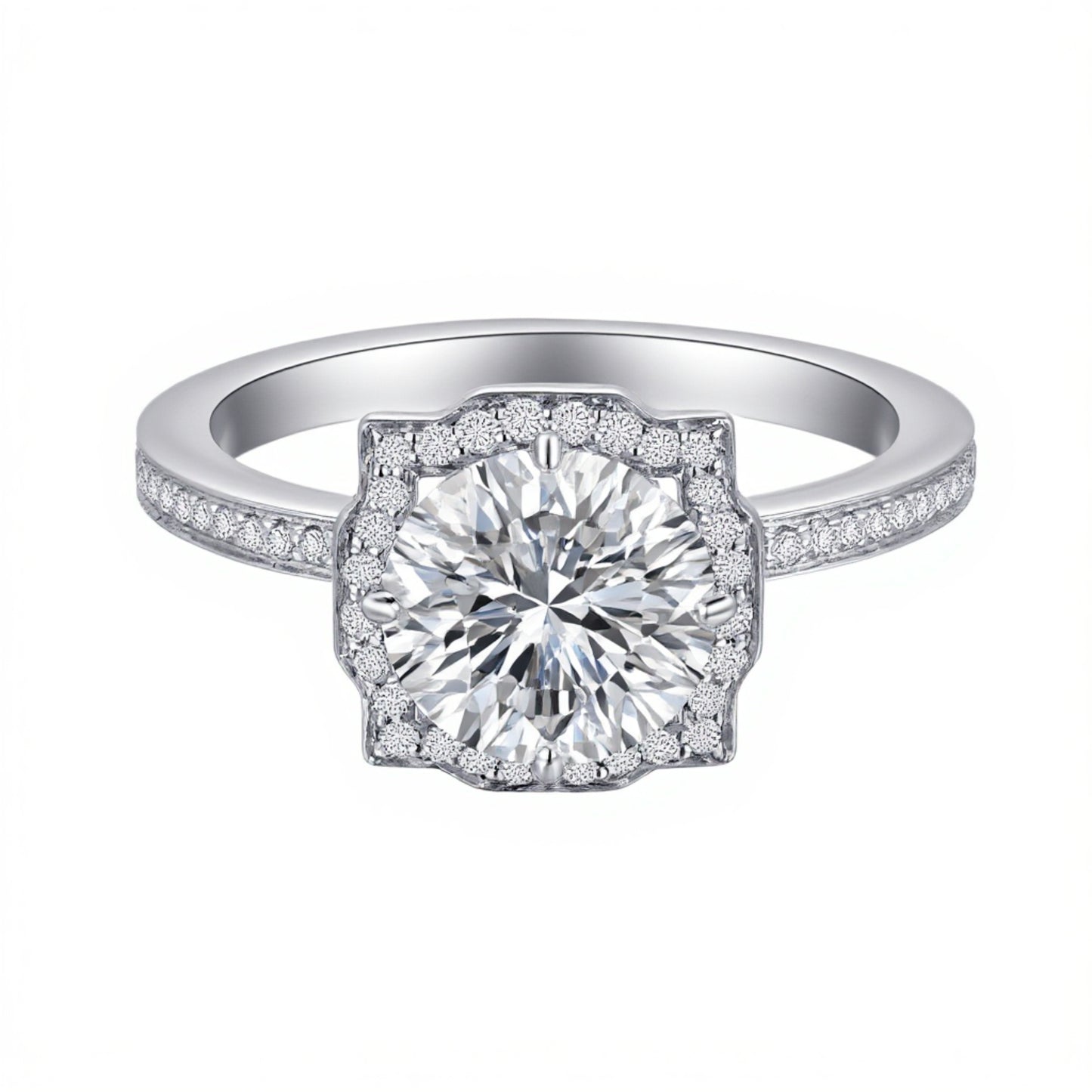 2.09 CT & 0.412 CT, E VVS2 Round Lab-Grown Diamond Side-Stone Ring, PT950