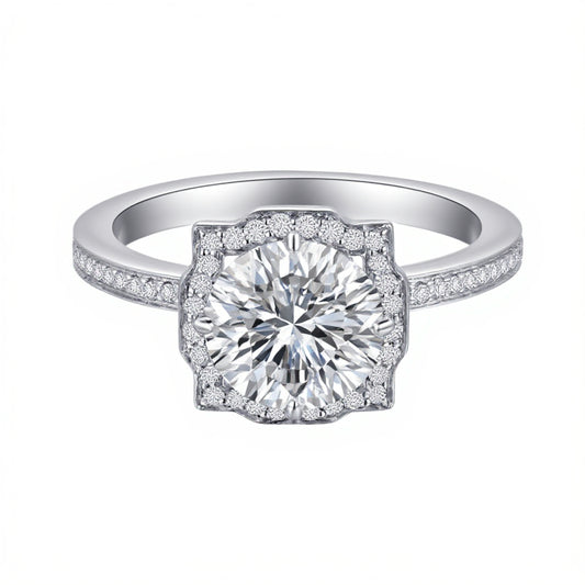 2.09 CT & 0.412 CT, E VVS2 Round Lab-Grown Diamond Side-Stone Ring, PT950