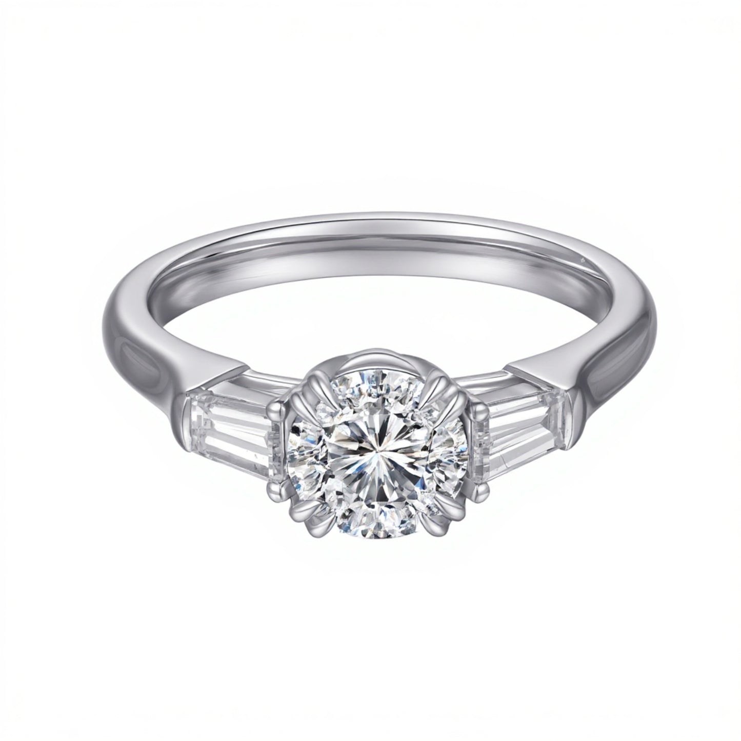 1.04 CT & 0.449 CT, D VVS2 Round Multi-Stone Diamond Engagement Ring, 18K White Gold