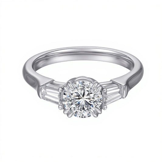 1.04 CT & 0.449 CT, D VVS2 Round Multi-Stone Diamond Engagement Ring, 18K White Gold