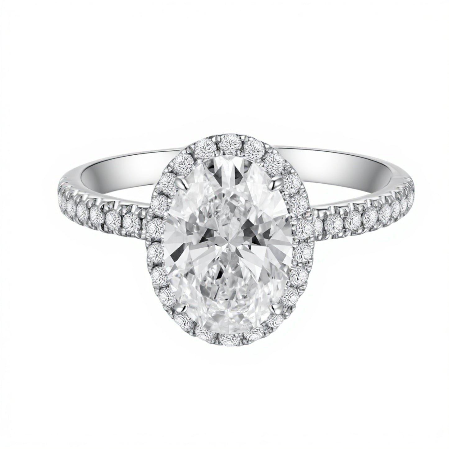 2.03 CT & 0.233 CT & 0.195 CT, Oval Lab-Grown Diamond Side-Stone Engagement Ring, PT950