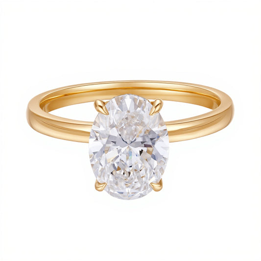 2.02 CT & 0.056 CT, E VS1 Oval Solitaire Engagement Ring, 18K Yellow Gold