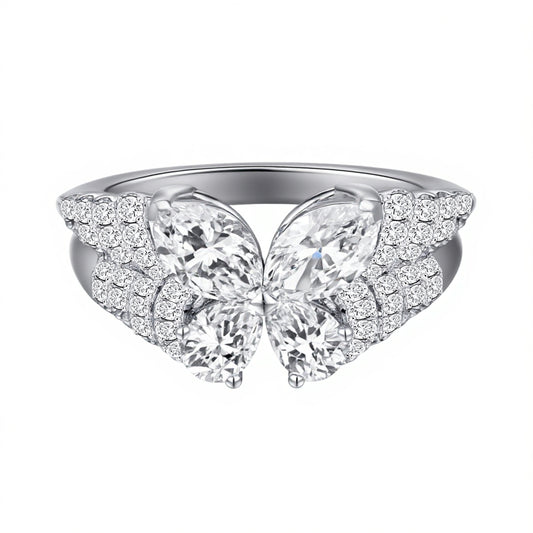 1.042 CT & 0.486 CT & 0.25 CT, Oval Butterfly Diamond Ring, Side-Stone Design, PT950
