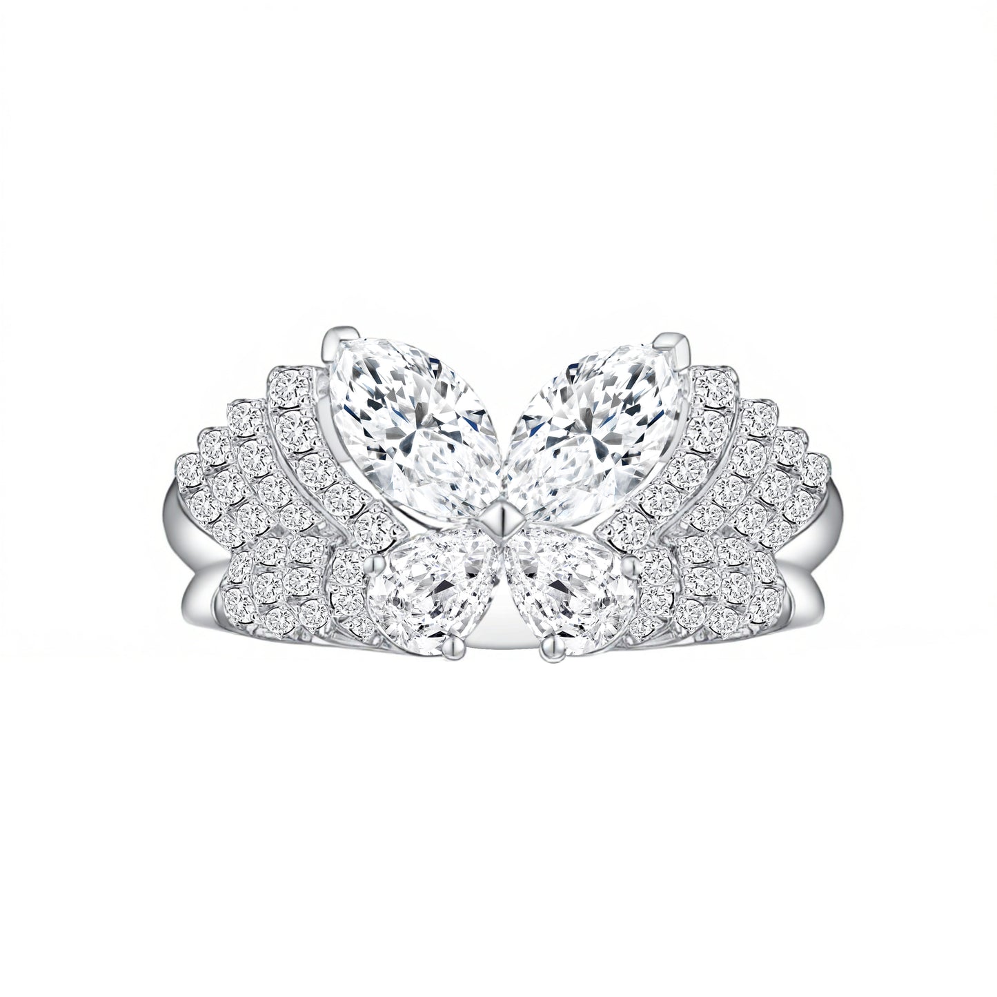 1.042 CT & 0.486 CT & 0.25 CT, Oval Butterfly Diamond Ring, Side-Stone Design, PT950