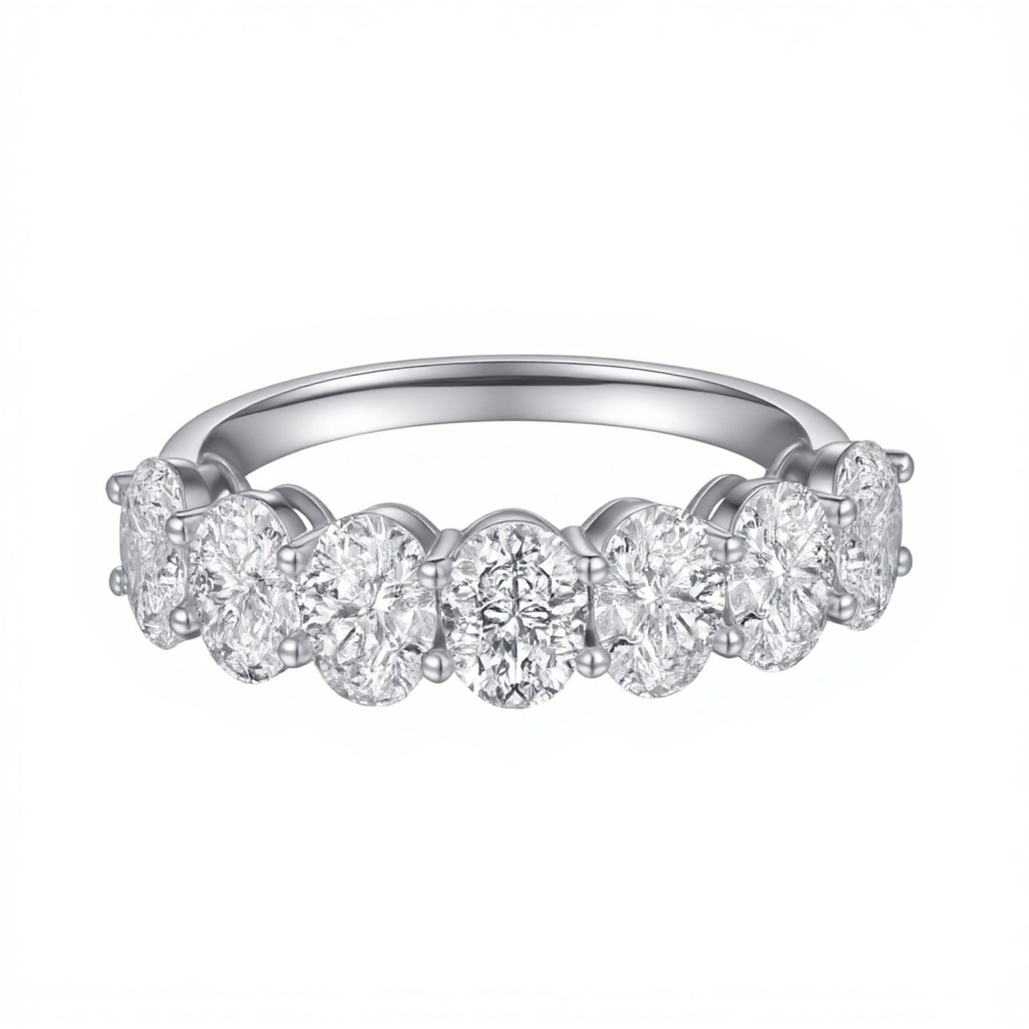Total 2.2 CT, Oval Multi-Stone Diamond Band, 18K White Gold