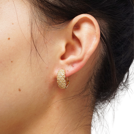 0.418ct Lab Grown Diamond Vintage Checkerboard Hoop Earrings