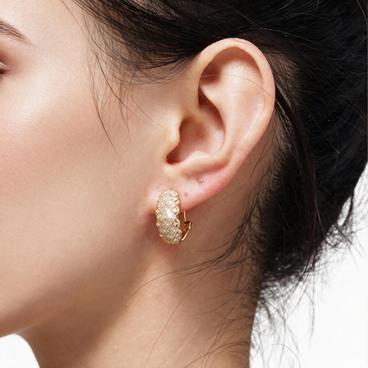 0.418ct Lab Grown Diamond Vintage Checkerboard Hoop Earrings