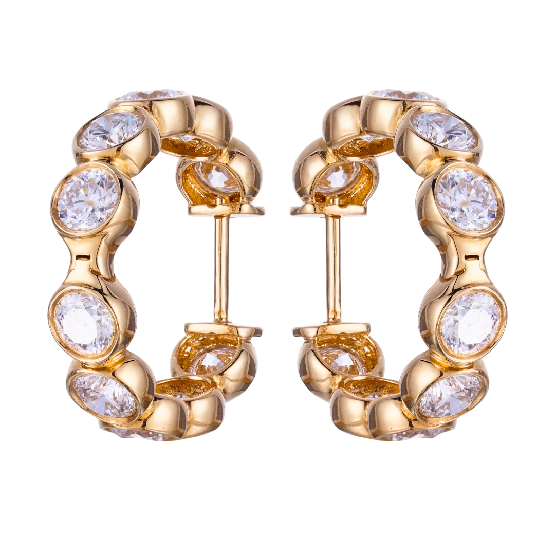 3ct bezel set hoop earrings lab diamond 18K gold
