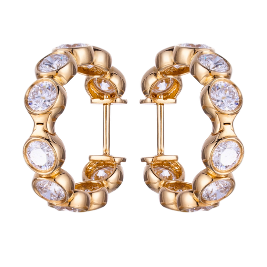 3ct bezel set hoop earrings lab diamond 18K gold