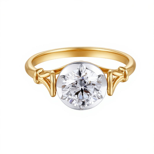 1.084 CT, Round Lab-Grown Diamond Vintage Engagement Ring, 18K Yellow Gold