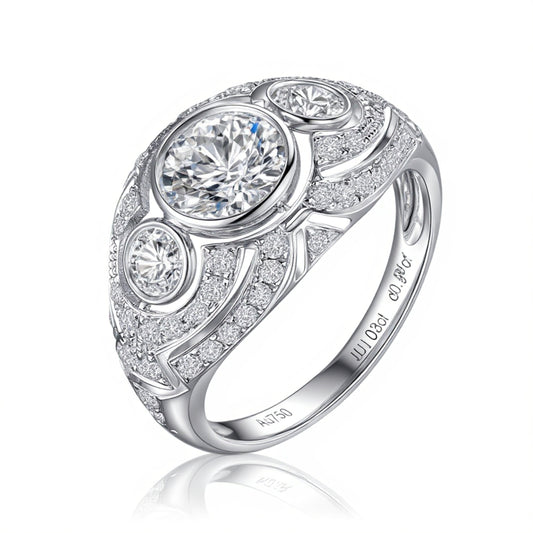 1.03ct Vintage Full Halo Lab-Grown Diamond Ring - 14K White Gold - 5.0ct