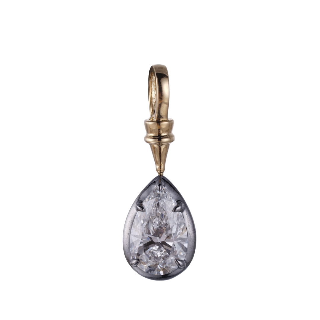 1.06ct Lab Grown Diamond Teardrop Black Gold Pendant