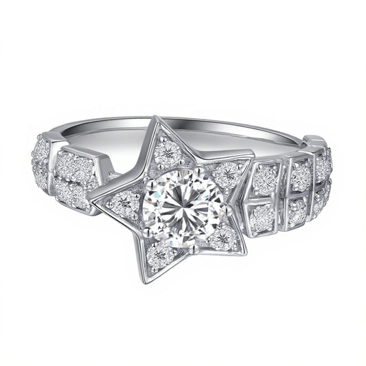 0.57 CT & 0.48 CT, Round Star Comet Multi-Stone Diamond Ring, 18K White Gold