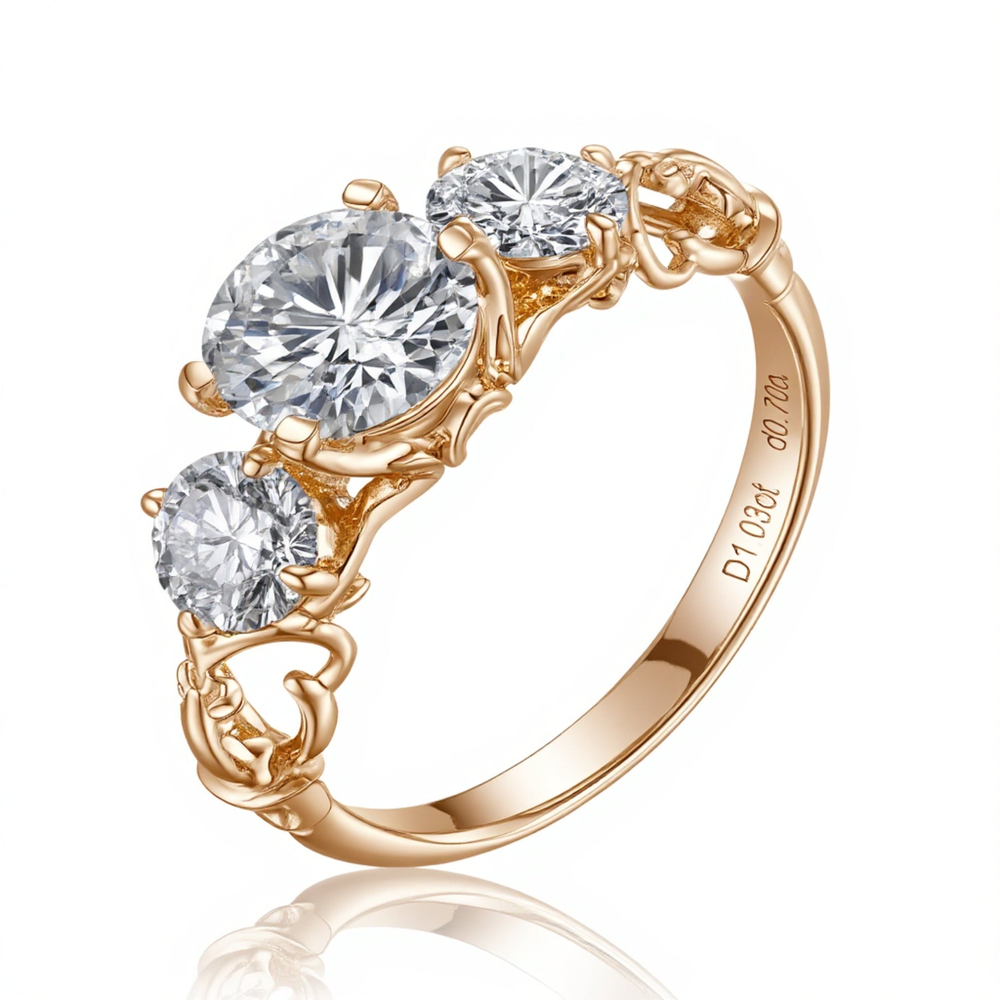 1.03ct Three-Stone Vintage Lab-Grown Diamond Ring - 14K White Gold - 5.0ct